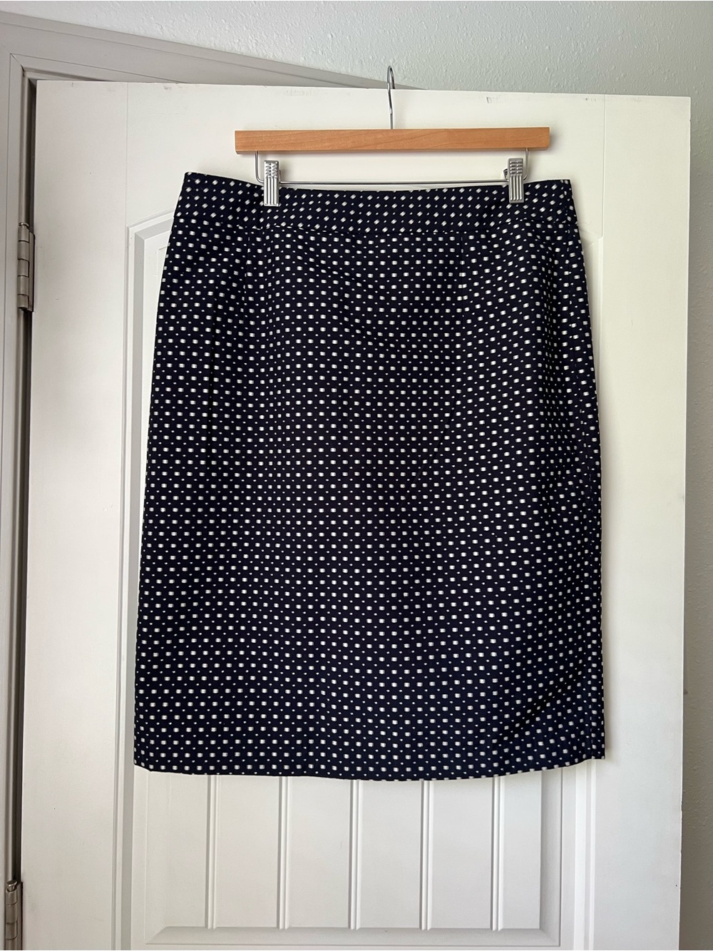 Coldwater Creek Navy Pencil Skirt with White Polka Dots